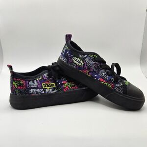 Natural Steps Kids Comic Print Low Top Sneakers Skate‎ Shoes Black 7.5M